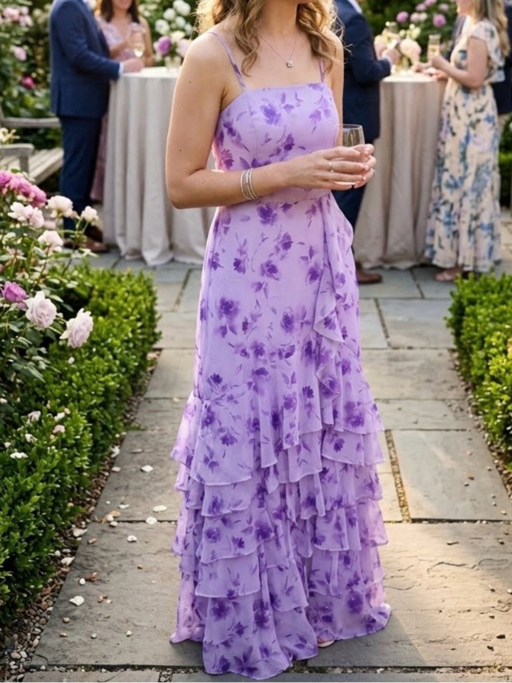 Lilac Floral Ruffle Maxi Dress - Picture 1 of 4